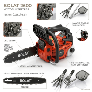 bolat 2600 motorlu testere – güçlü motor, profesyonel tarım performansı | tarım park