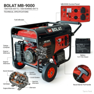bolat mb 9000 jeneratör – güçlü motor, profesyonel tarım performansı | tarım park