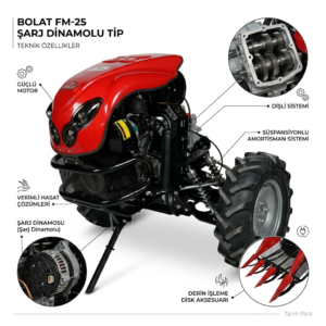 bolat fm 25 Şarj dinamolu dizel Çapa makinesi – 25 hp yüksek güç | tarım park