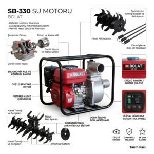 bolat sb 330 benzinli su motoru 3'' &ndash; 7 hp y&uuml;ksek debili su pompası | tarım park